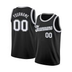 Custom Black White-Gray Round Neck Rib-Knit Basketball Jersey
