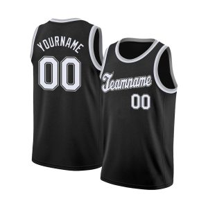 Custom Black White-Gray Round Neck Rib-Knit Basketball Jersey